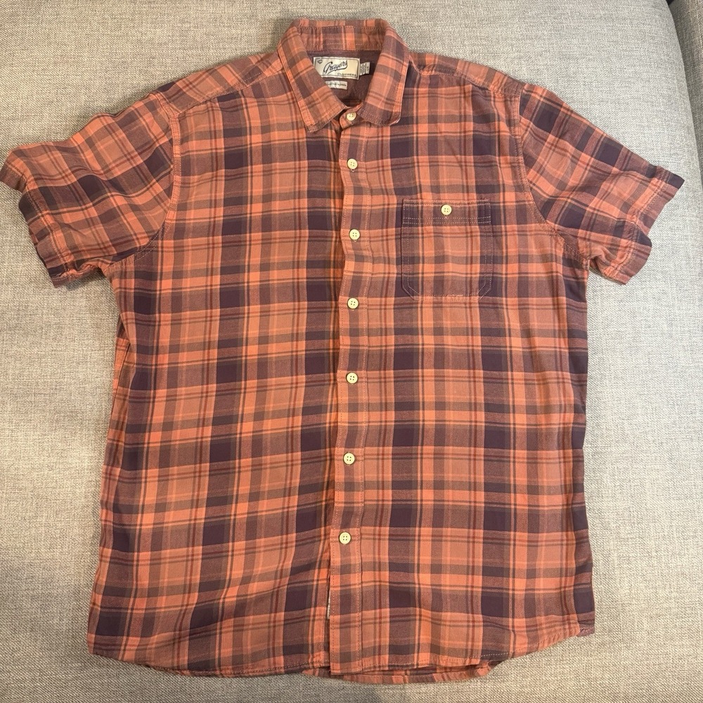 Grayers Clothiers Men's Large Orange Navy Plaid Button Up Shirt Cotton